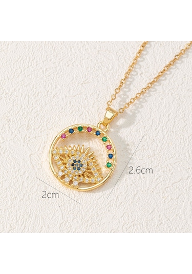 Takı: Titanyum Çelik Köprücük Kimi Zinciri, Renkli Zirkon Taşlı Göz Pandantif, Şeytan Gözü Kolye Beyaz - Sütlü Kahve Çok Renkli