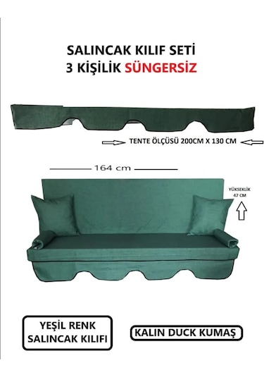 3 Kişilik Lüks Salıncak Kılıf Seti Süngersiz Düz Yeşil