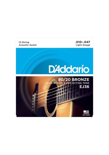 DADDARİO EJ36 BRONZE LİGHT TAKIM TEL 12 TELLİ AKUSTİK GİTAR TELİ
