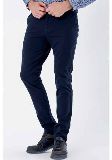 Lacivert Armürlü %100 Pamuk Yan Cepli Slim Fit Dar Kesim Casual Pantolon 1003235117-lacivert Lacivert