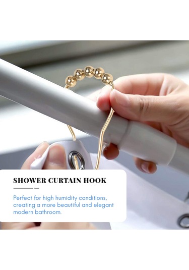 Kolay Kurulum Paslanmaz Duş Perdesi Kancaları Sürtünmesiz Paslanmaz Çelik - Duş Perdesi Çubukları İçin Kolay Kayan Duş Halkaları Cilalı Altın 12 Kanca Seti Altın