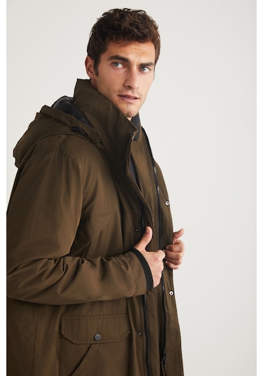 Gerardo Erkek Çok Kalın Su Ve Rüzgar Geçirmez Içi Astarlı Kapşonlu Outdoor Dış Giyim Haki Mont