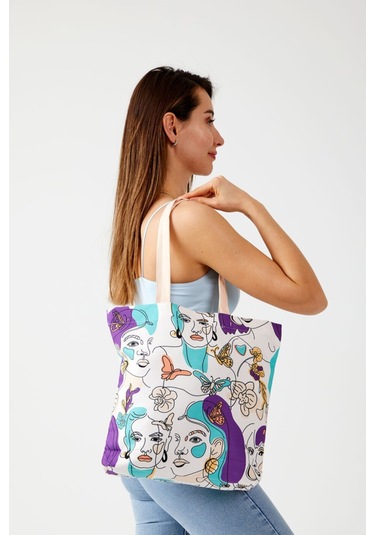 Kadın Bohem Bez Alışveriş Plaj Çantası Çok Renkli