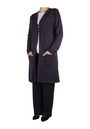 Kadın Önü Üç Düğmeli Mevsimlik Cepli Hırka Mor