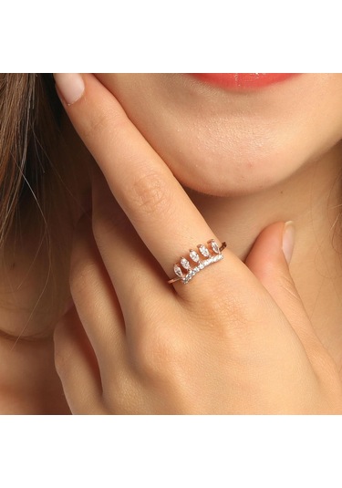 925 Ayar Gümüş Taç Rose Gümüş Yüzük Pembe Altın Kap. Sevgiliye He