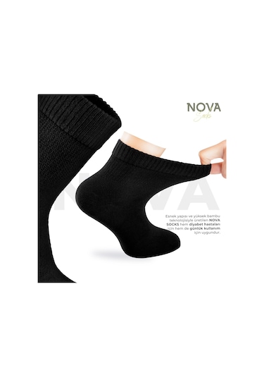 Nova Socks Kadın 4'Lü Bambu Lastiksiz Sıkmayan Bilek Çorap Siyah