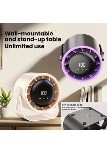 100 Vites Yüksek Hızlı Dolaşım Fan Şarj Edilebilir Masaüstü Dijital Ekran Turbo Duvara Monte Fan, Boyut:beyaz