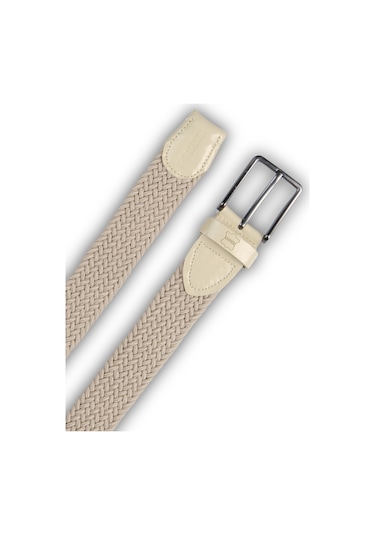 Mft Leather Hakiki Deri Erkek Örgü Esnek Kemer 3,5cm, Krem 9857 Krem