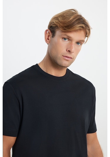 AC&Co / Altınyıldız Classics Erkek Sıyah %100 Pamuk Modern Fit Normal Kesim Bisiklet Yaka Tişört Sıyah Siyah
