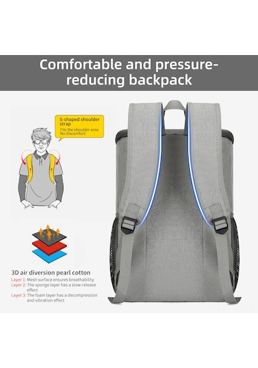Yifomall 24l Isı Ve Soğuk Saklama Çanta, Leakproof İzolasyonlu Outdoor Sırt Çantası, Oxford Kumaş, Reflektör Şeritli, Piknik Kamp İçin Gri Gri