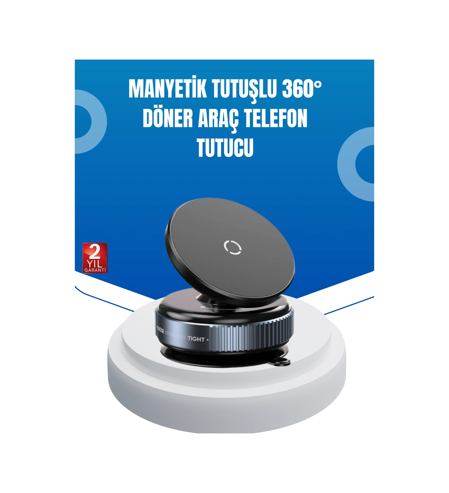 Evrensel Manyetik Araç Telefon Tutucu 360 Döner Başlık Siyah