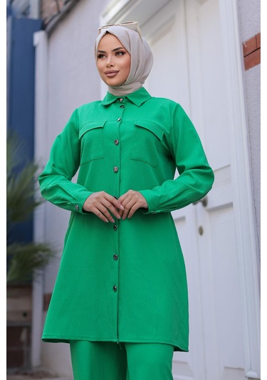 Cep Detaylı Tesettür Zümrüt Takım Zümrüt