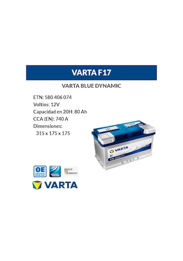 Varta 12V 80 Ah 740A Blue Dynmic F17 Akü