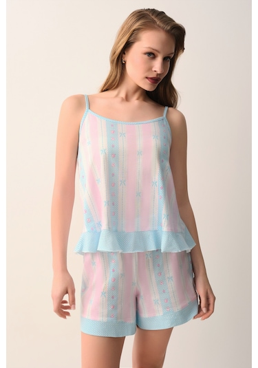 Suwen Briella Pamuklu Atlet Şort Pijama Takımı Sh26612667334 Pembe