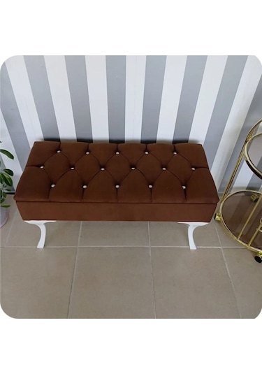 Lüks Yarım Sandıklı Kapitoneli Dekoratif Puf Kahve