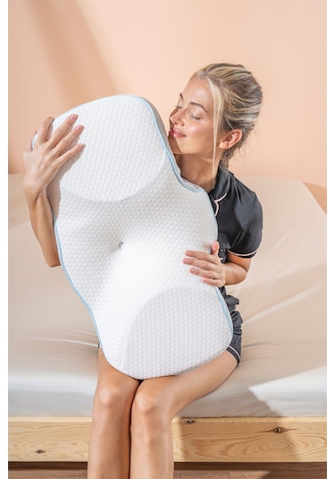 Visco Luna Boyun Destekli Ortopedik Visko Yastık 67 36 12cm Beyaz