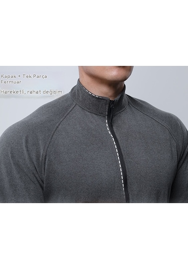 Edwardest Erkekler İçin Çift Taraflı Polar Astarlı Dar Kesim Uzun Kollu Spor Ceket Gri