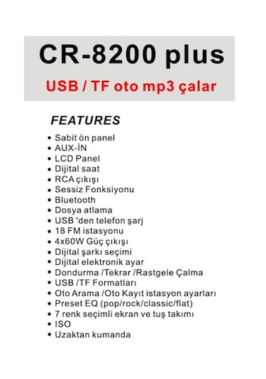 Carway Cr-8200 Plus Oto Mp3 Çalar