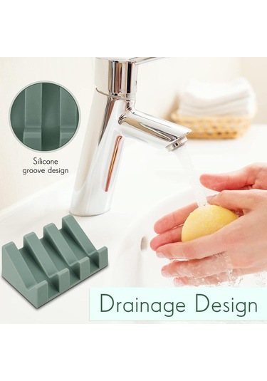 Hfambition Kendiliğinden Süzme Özellikli Silikon Sabun Tepsisi, Banyo Ve Mutfak İçin 2'li Set Koyu Gri Koyu Gri