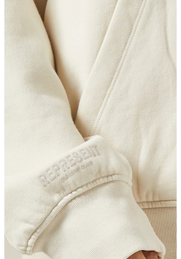 Represent Boyfriend Hoodie, Premium Brushed Fleece Kapüşonlu Sweatshirt Krem