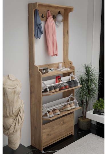 Modus Vestiyer Düşer Kapak Ayakkabılık 3 Raflı Atlantik Çam Çam