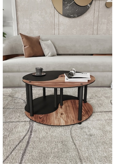 Yin Yang Unıty Serenıty Orta Sehpa 2 Li Tekerlekli Siyah Ceviz 70 Cm Siyah