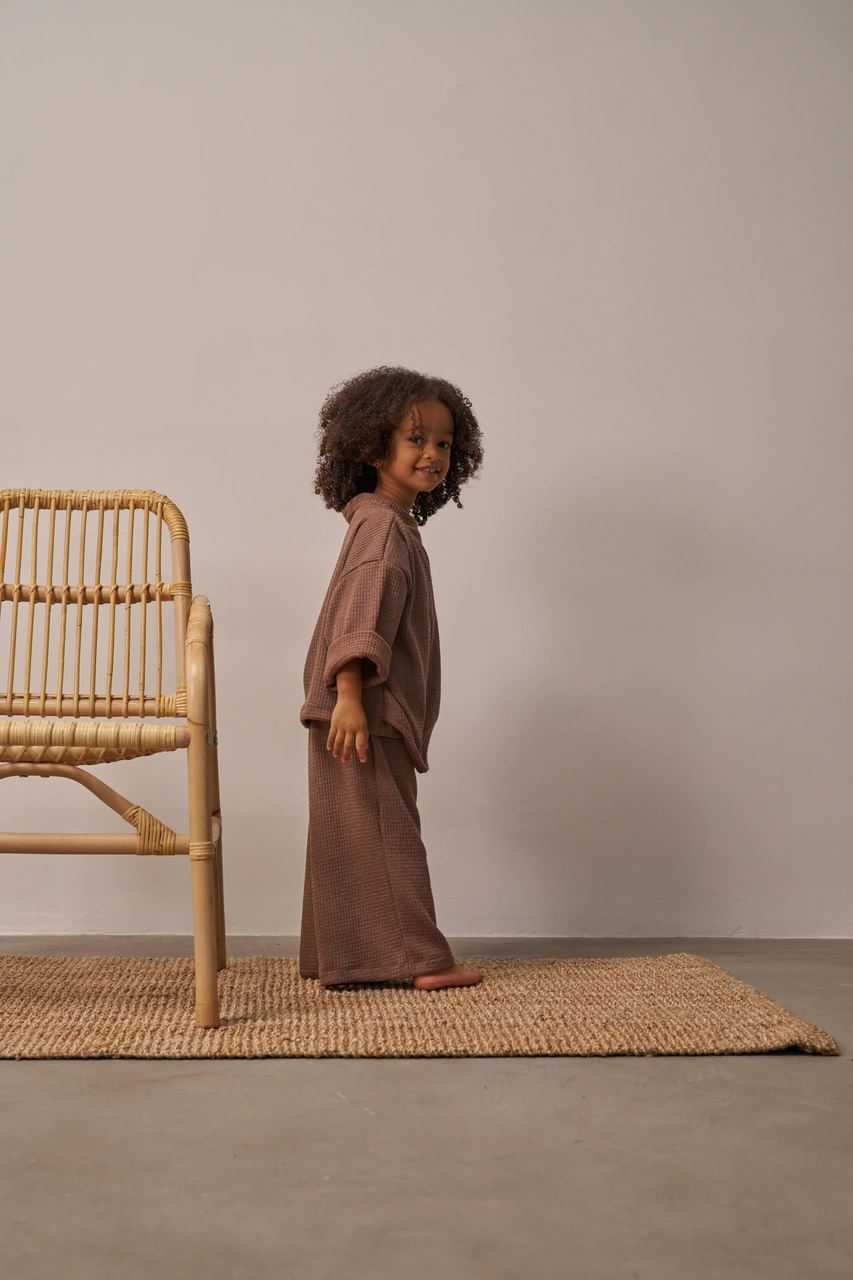 Kahverengi Waffle Bağlamalı Takım Kahverengi