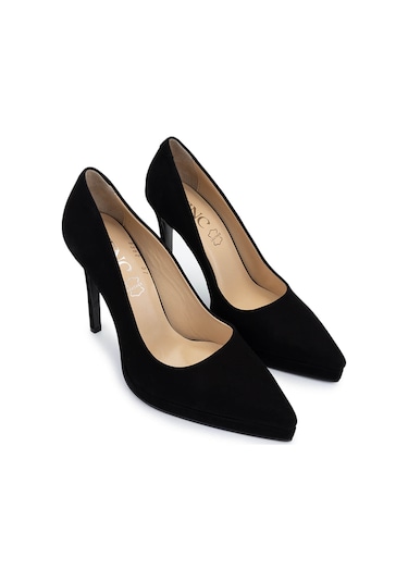 Tamer Tanca Kadın Hakiki Deri Siyah Süet Topuklu Ayakkabı 815 9382 Bn Ayk Y25 Sıyah Suet Siyah Süet