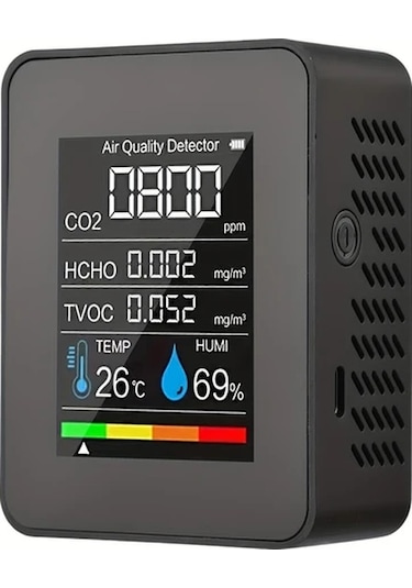Xuweiwei 5i 1 Arada Hava Kalitesi Monitörü Co2 Co Pm25 Pm10 Hcho Tvoc Lcd Ekranli Gaz Dedektörü Siyah 1 Bilgisayar