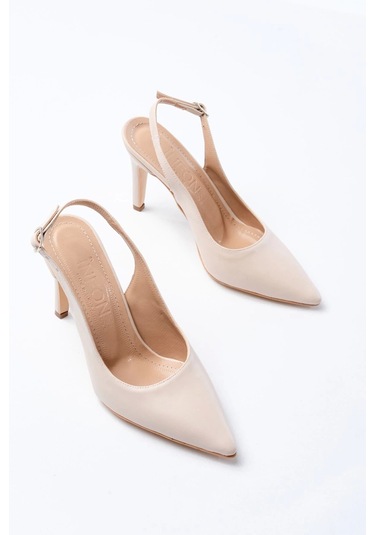 St-1153 Bej Günlük Arkası Açık 9 Cm Topuklu Kadın Ayakkabı Bej
