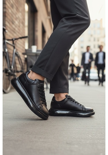 Enoch Erkek Alex Model Jel Taban Sneaker Oversize Kalın Ve Parlak Tabanlı Lüks Sokak Modeli Siyah