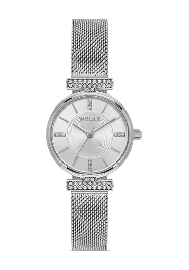 Wel 2502-1 Kadın Kol Saati Hasır Kordon, Silver Renk, 3 Atm Suya Dayanıklı Gümüş