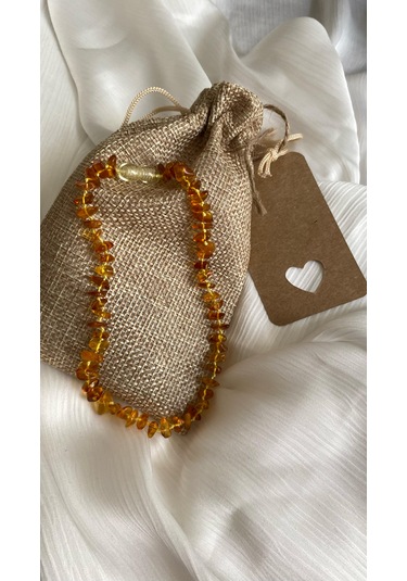 İlknur Doğal Taş Evi Kehribar Çocuk Kolye Sarı - Turuncu