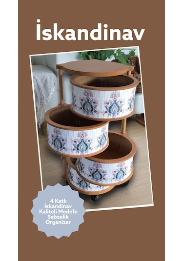 4 Katlı Ahşap Sebzelik Doğal Hasır Model Modern Uv Baskılı, Dayanıklı Ve Şık Tasarım Ahşap - Beyaz