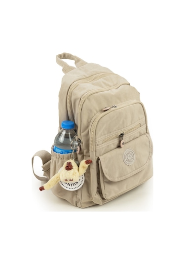 Krinkıl / Klinkır Su Geçirmez Ithal Kumaş Çok Gözlü Günlük Küçük Kadın Sırt Çantası Bej 8317 Bej