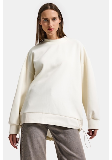 Itsbasic Kadın Ekru W5 Oversize Pamuk Tasarım Sweatshirt