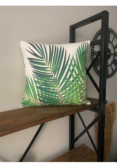 Çift Taraflı Yeşil Yaprak Desenli Dekoratif Kırlent Kılıfı