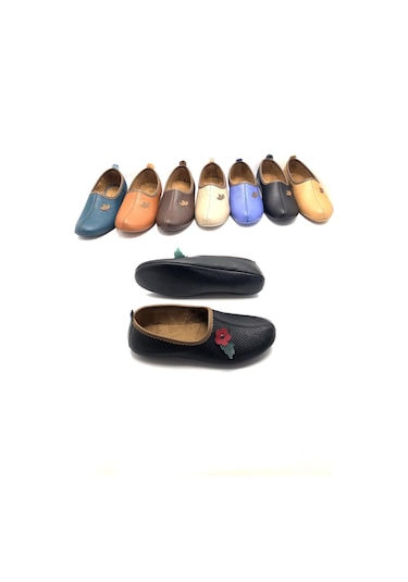 Deritarz Hakiki Deri Hac Umre Tavaf Patiği Ve Ev Ayakkabısı Siyah Kırmızı Kırmızı - Siyah