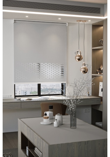 Lazer Kesim Mat Stor Perde, Lazer Kesimli Modern Serisi, M-1005 Gri Renk Gri