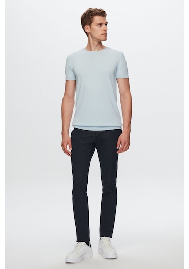 D's Damat Slim Fit Mavi Düz Örgü Rayon Örme T-Shirt 0Ef069421003M Mavi