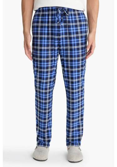 Defacto Regular Fit Cepli Polar Kareli Pijama Altı G2730ax25wnbe514 Mavi