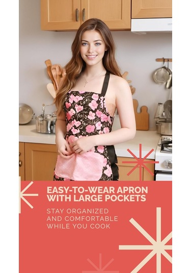 Kadın Kızları İçin Büyük Cepli Güzel Çiçek Desenli Retro Önlükler Pembe Çiçek Diğer