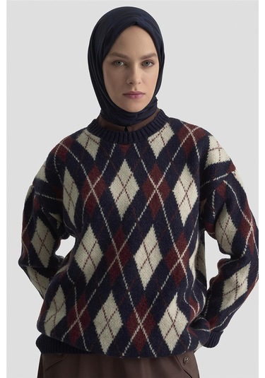 Armine Baklava Desenli Kazak 25kd6004 Lacivert Lacivert