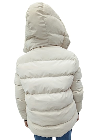 Kız Çocuk /erkek Çocuk Çapraz Fermuar Model Kapüşonu Çıkabilen İçi Peluş Astarlı Bej Renk Mont Bej