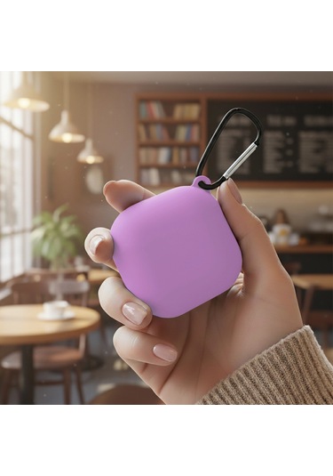 Caseonn Samsung Galaxy Buds 2 - Buds 2 Pro Kılıf Askı Aparatlı Mat Silikon Lila