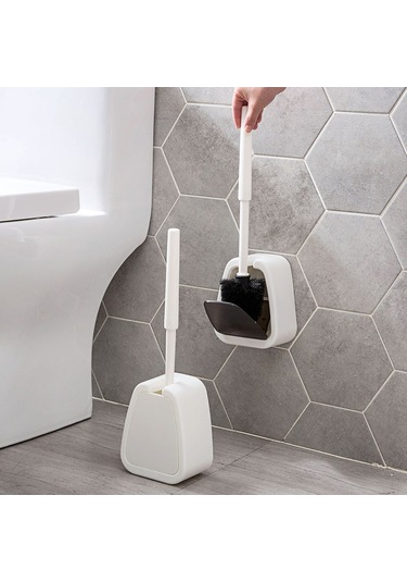 Lebıhmurah Bf1766 Uzun Saplı Ve Yumuşak Silikon Kıllı Duvara Askılı Tuvalet Fırçası Ve Alt Seti Sağlam Temiz Tuvalet Fırçası Seti-siyah Beyaz