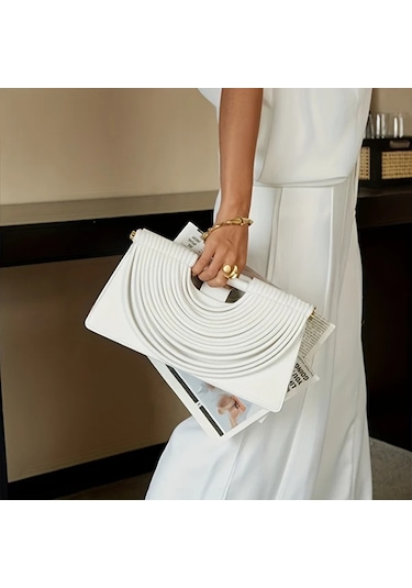 Willowhaven Beyaz Kadın Lüks El Çantası Rüşeyf Kenar Manyetik Kapama Büyük Kapasite Beyaz