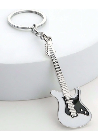 Herşey Nota Gitar Beyaz Gitarist Hediye Anahtarlık Veya Çanta Süsü