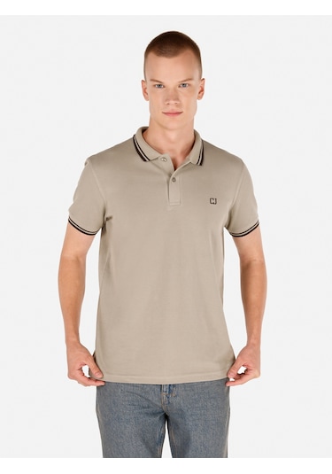 Colins Normal Kesim Kısa Kol Erkek Polo Yaka Tişört - Haki Açık Haki