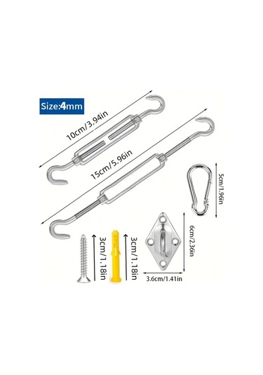 Gateesat 44 Parça Paslanmaz Çelik Gergi Ayar Cıvata Ve Yaylı Kanca Seti 15 Metre Çelik Halat